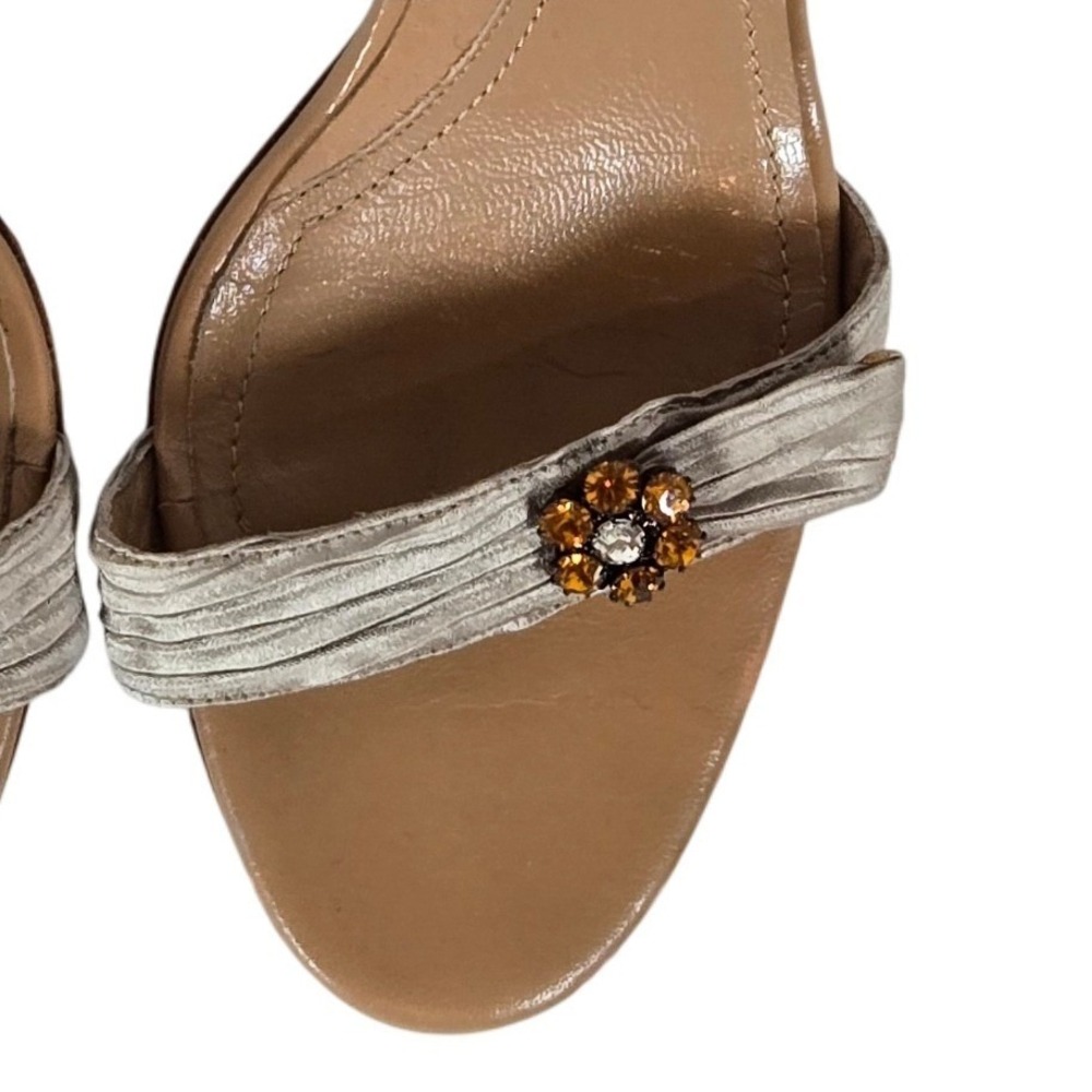 Via Spiga Beige Leather Rhinestone Strappy Heels Sandals Size‎ 7.5 Made in Italy